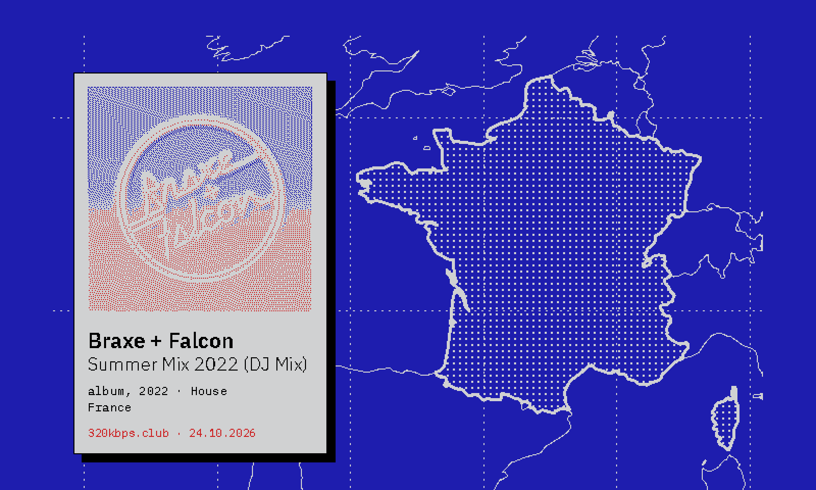 Liner label for Braxe + Falcon — Summer Mix 2022 (DJ Mix), over a map of France