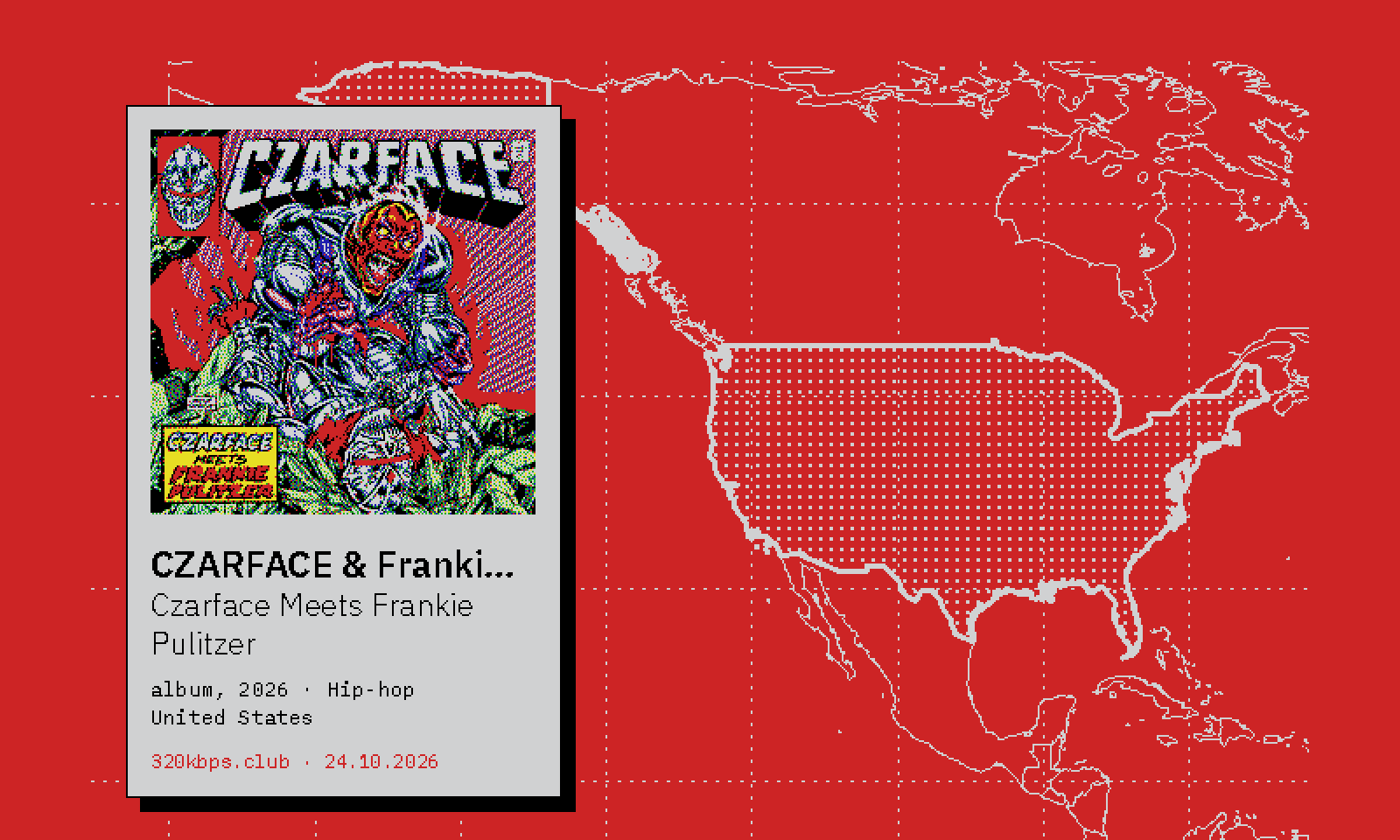 Liner label for CZARFACE & Frankie Pulitzer — Czarface Meets Frankie Pulitzer, over a map of United States