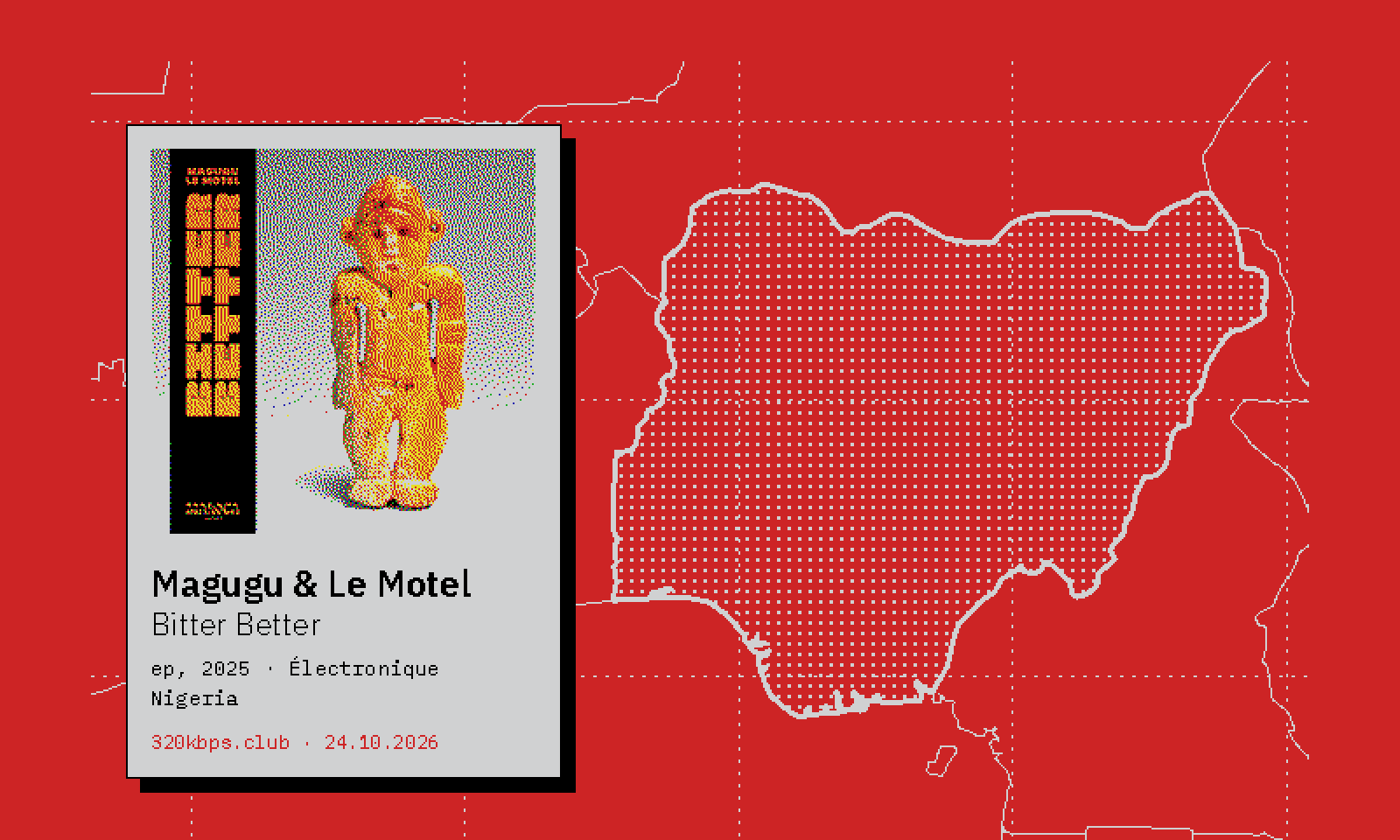 Liner label for Magugu & Le Motel — Bitter Better, over a map of Nigeria