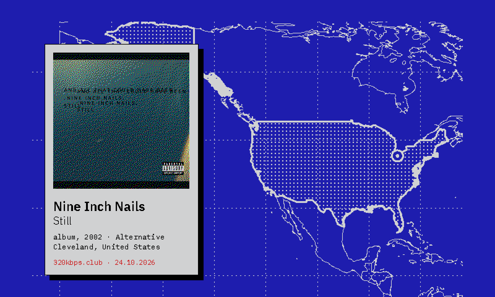 Liner label for Nine Inch Nails — Still, over a map of Cleveland, United States