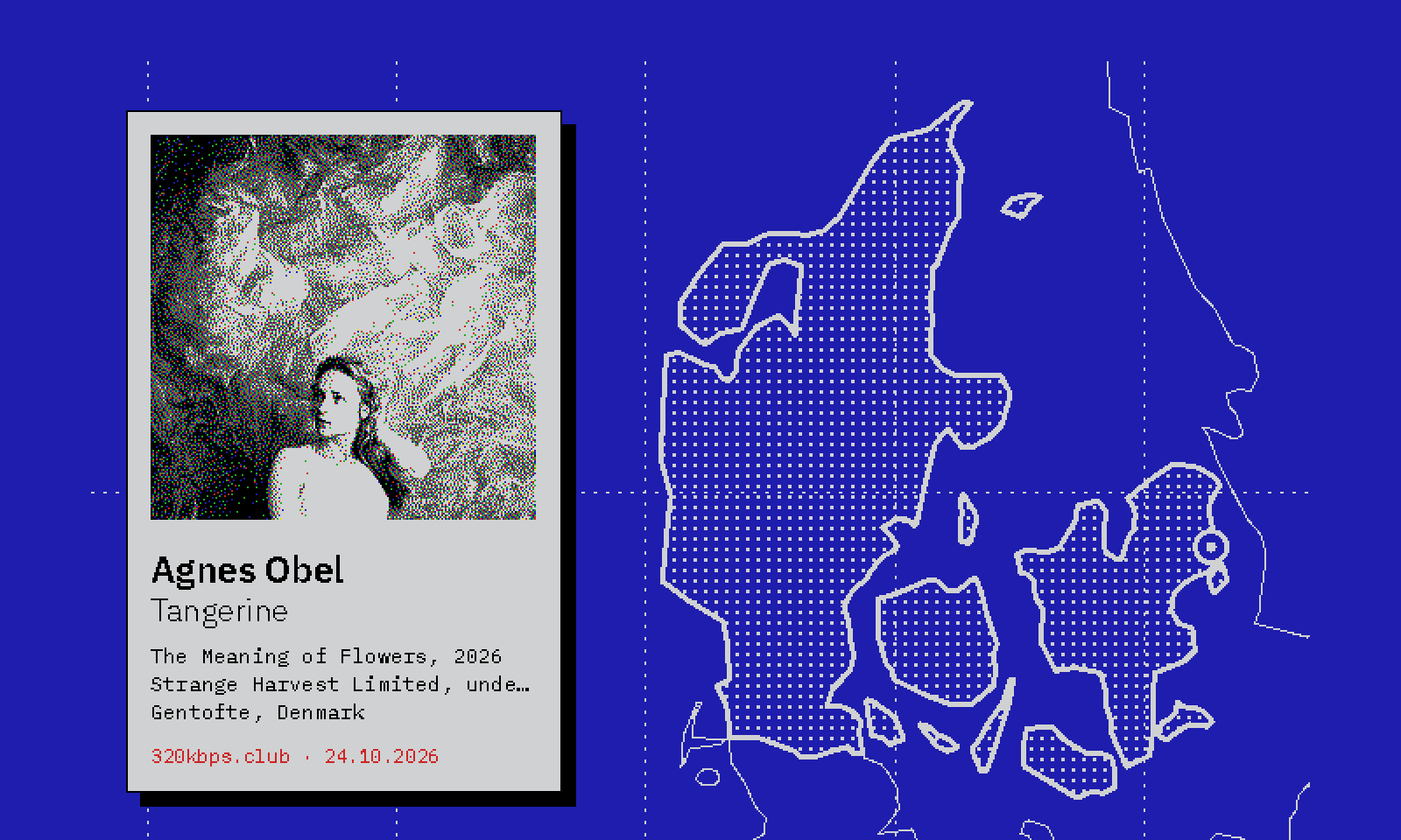 Liner label for Agnes Obel — Tangerine, over a map of Gentofte, Denmark