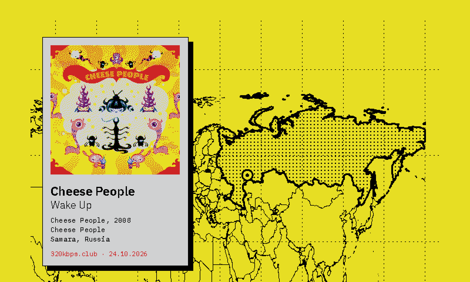 Liner label for Cheese People — Wake Up, over a map of Samara, Russia